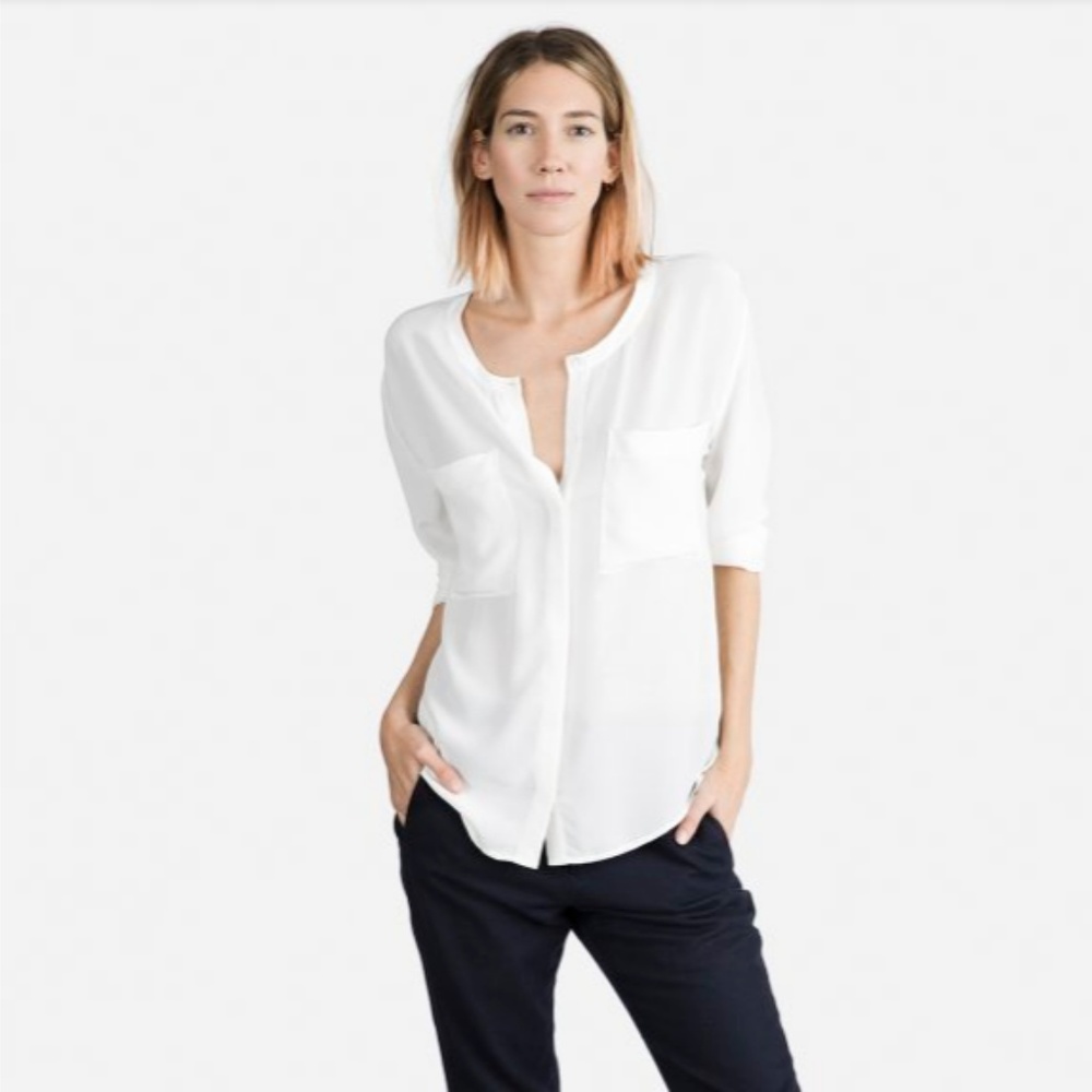 Everlane silk pocket shirt in bone